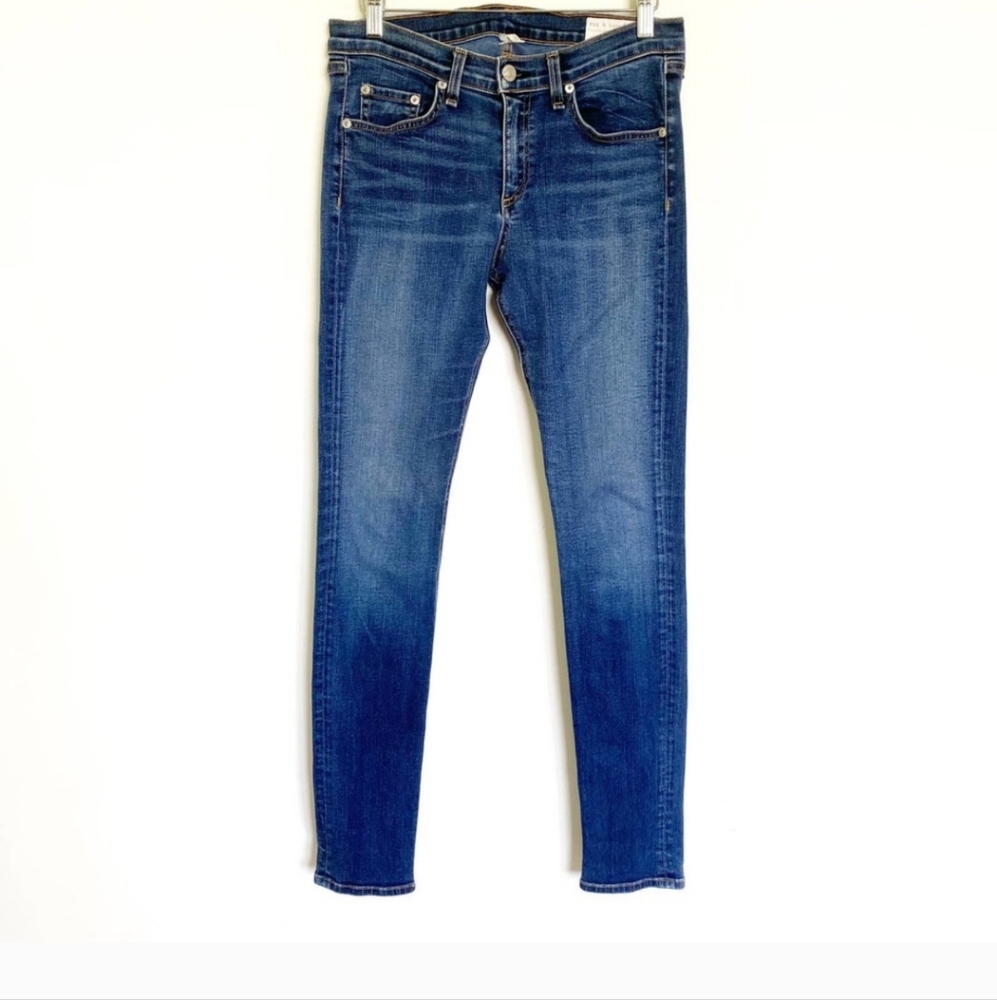 RAG & BONE Cate Mid-Rise Ankle Skinny Jeans Medium Wash Blue Valley Line Sz 28 - Picture 7 of 12
